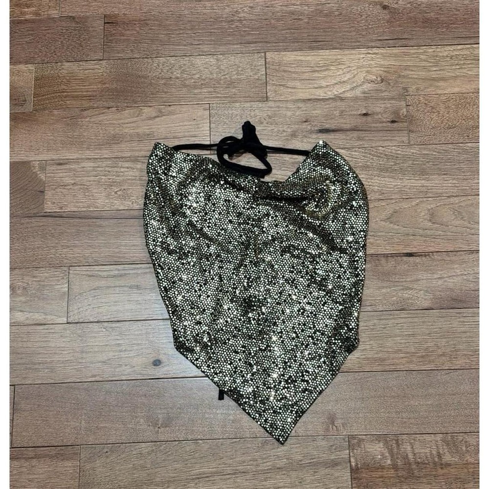 Fashion Magazine Gold Sequin Top Small Tie Back  Vintage Y2K